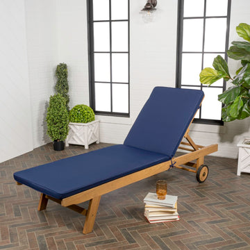 Mallorca 77.56"x23.62" Modern Classic Adjustable Acacia Wood Chaise Outdoor Lounge Chair with Cushion & Wheels - JONATHAN Y